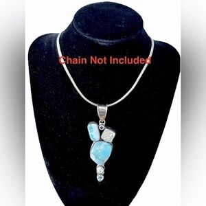 Larimar Opal Blue Topaz Pearl Silver Pendant 925 Artisan Statement GR8 GIFT